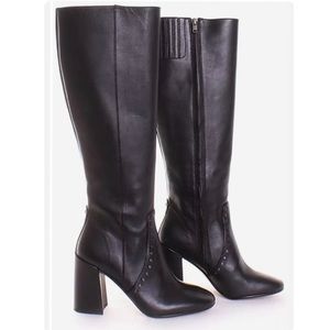 Coach Falon Leather Round Toe Knee High Stud Knee Boots In Black
